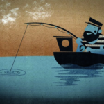 Fishing: Followfood aka Followfish aka Fish + more llustration of a fisherman fishing from a boat